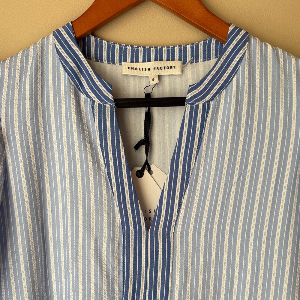 NWT English Factory Blue Striped Tiered Midi Dress Small - Picture 4 of 13